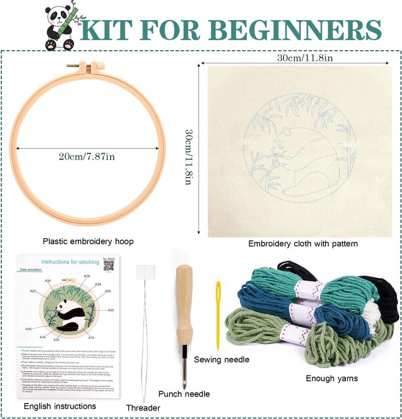 KESTAR Punch Needle Embroidery Starter Kits, Panda Bamboo Punch Needle Kits for Adults Beginner, Needle Punch Kit Tool with Instruction Threader Fabric Yarns and Hoop - Image 5